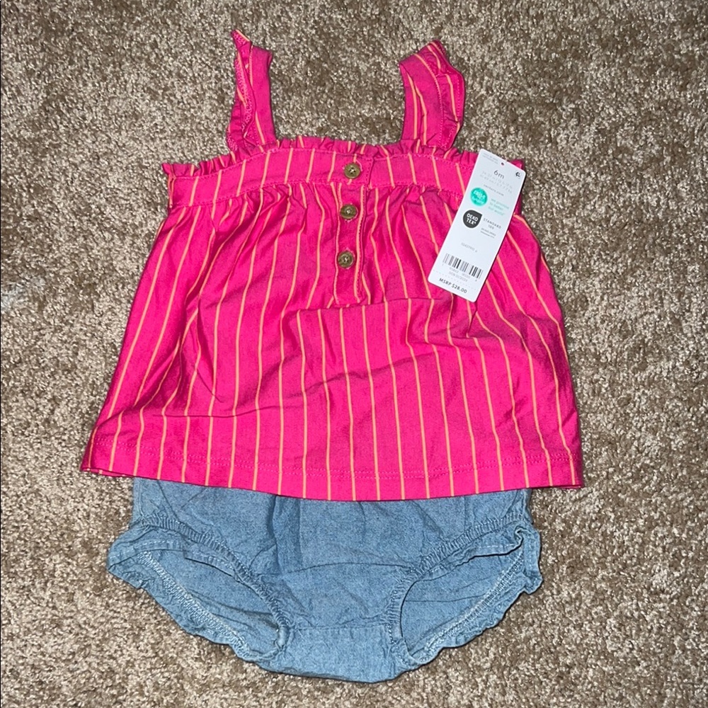 Carter's Pink Striped Tank Top with Blue Bottoms